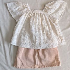 Zara baby peach denim skirt and ivory shirt! NWOT! Never worn!